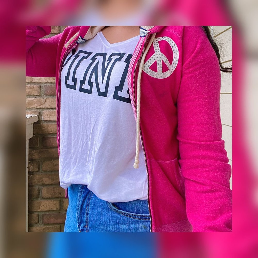 PINK hot pink zip up hoodie
